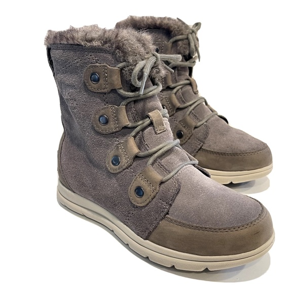 Sorel Women's Explorer Joan Boots Gray Suede Lined Shoes Size 6.5 NL 3039-052